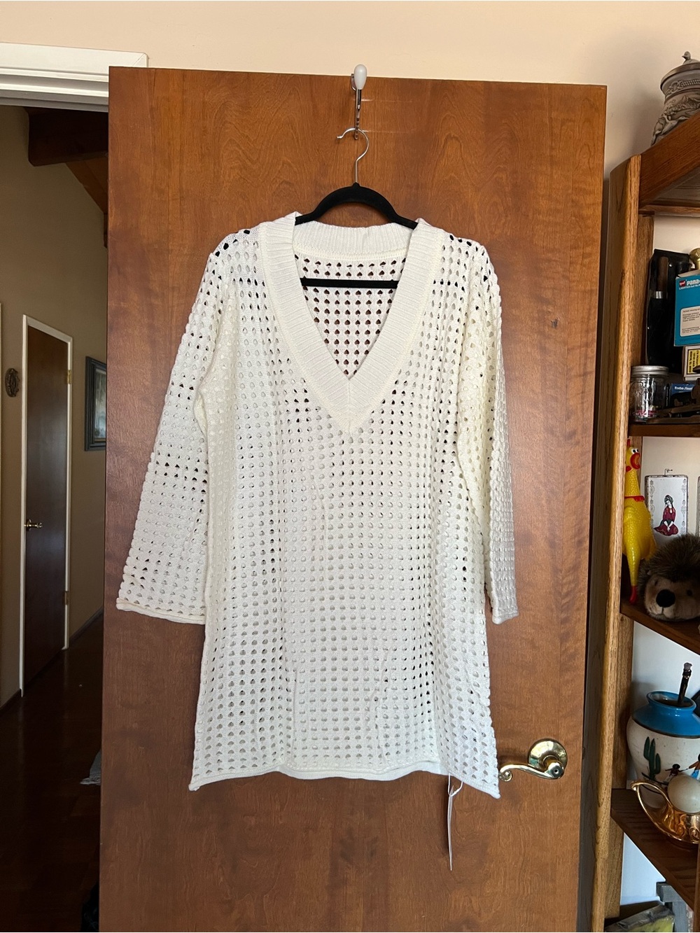 White Crochet V-Neck Swim Cover-Up Tunic